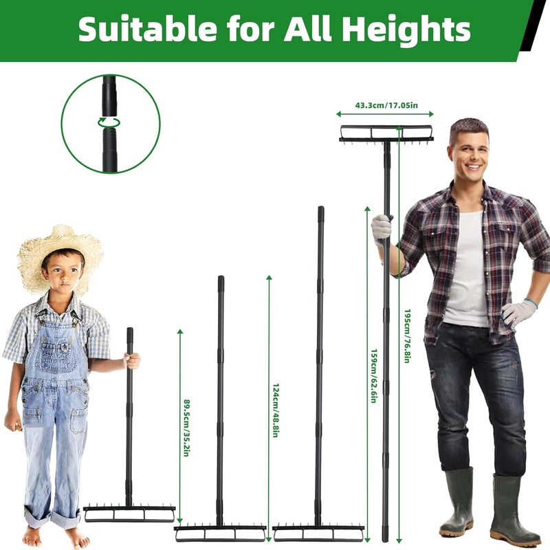 Pragmatist 76.8" Garden Hoe and 12 Tines Rake 2-in-1 Garden Tool for Weeding, Garden Cultivator with Adjustable Long Handle Heavy Duty Weed Puller Stirrup Hoe for Ditching, Seeding, Loosening Soil - Image 4